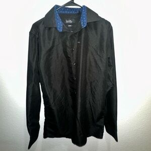 Men’s Long Sleeve Black Button-Down Shirt w/ Blue Collar!